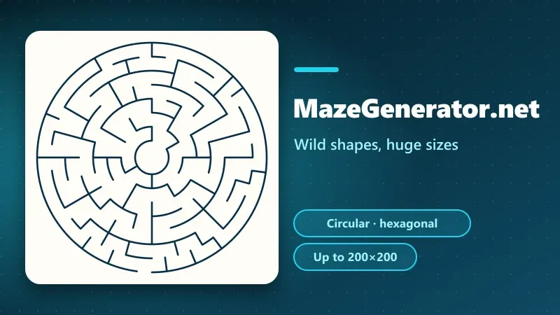 Circular maze of concentric rings, an example of the shapes MazeGenerator.net offers