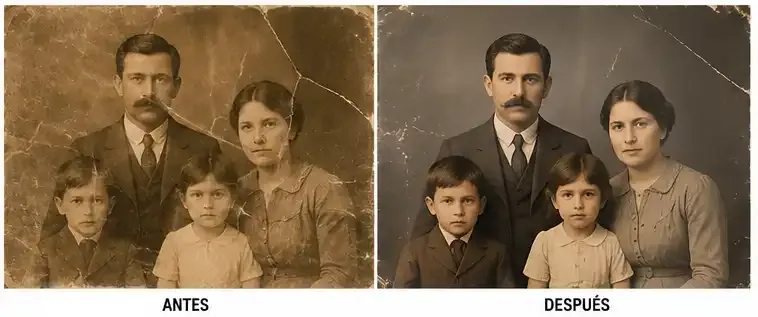 Ejemplo de restauración de fotografía antigua con IA preservando la autenticidad